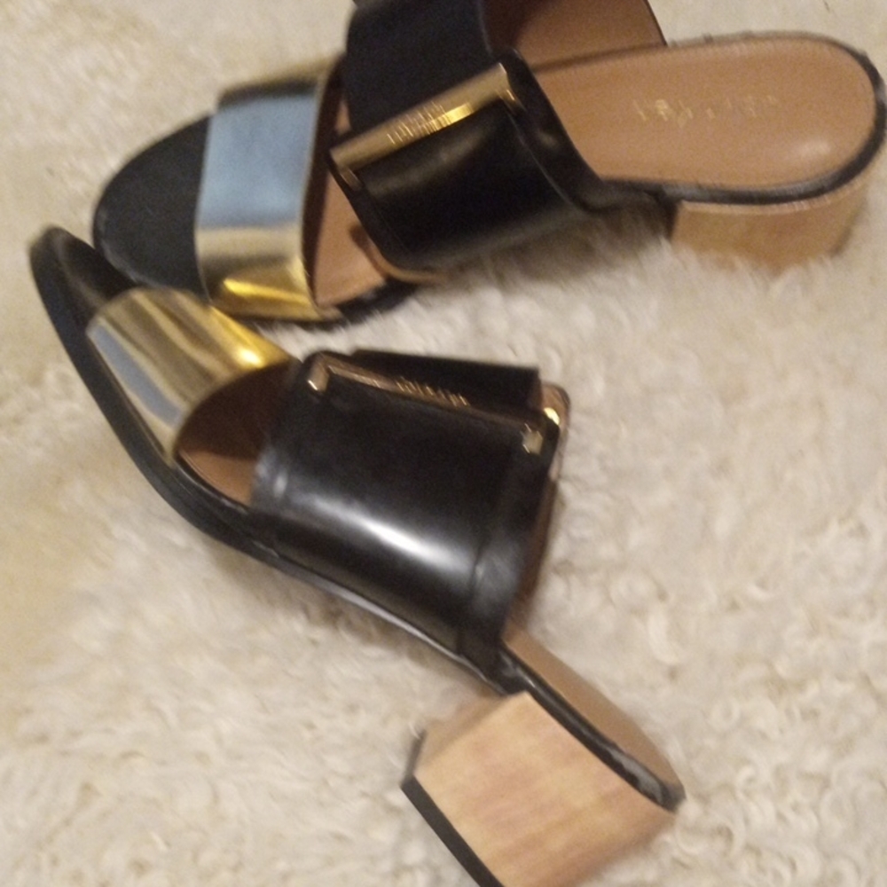 Calvin Klein Black and Gold Slide Sandals